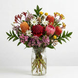 native australian flowers hand-selected by florists and arranged in a mason jar