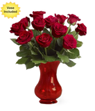 Dozen Red Roses with Vase